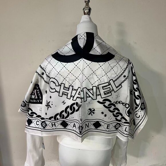 Chanel White Monogram Silk Scarf - Picture 4 of 8